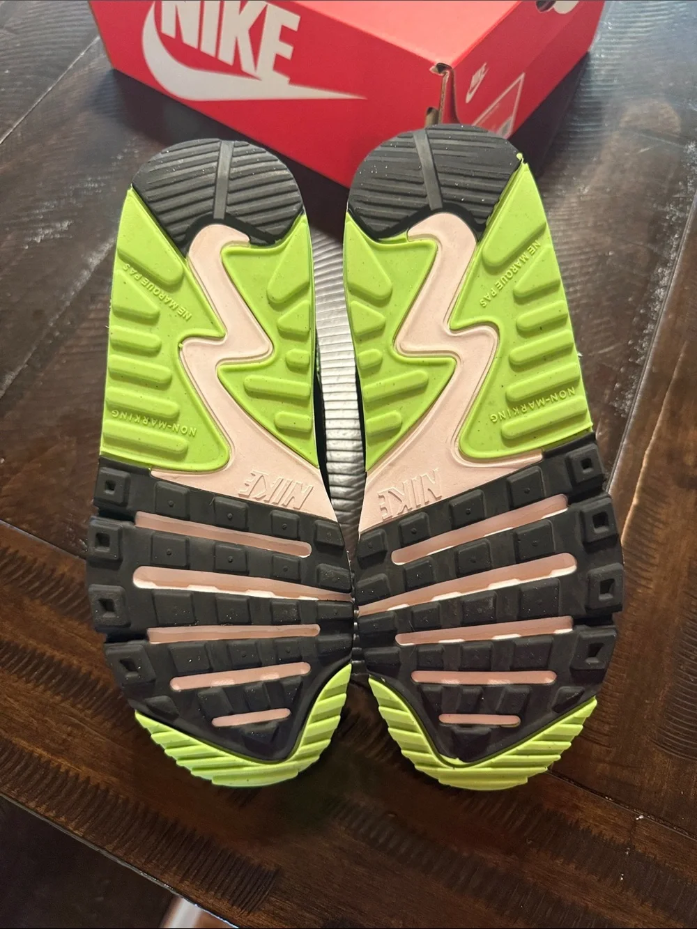 Nike Kids' Air Max 90 Eason(PS) in Light Gray, Black & Neon Green